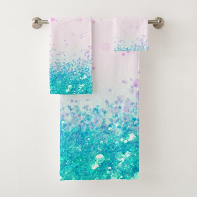 Conjunto De Toalhas Mermaid Princess Glitter #2 (Faux Glitter) #art (Insitu)