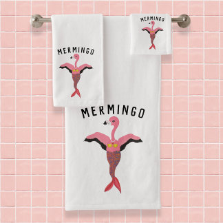 Conjunto De Toalhas Mermingo Flamingo Sereia, Rosa Engraçada, Correspo
