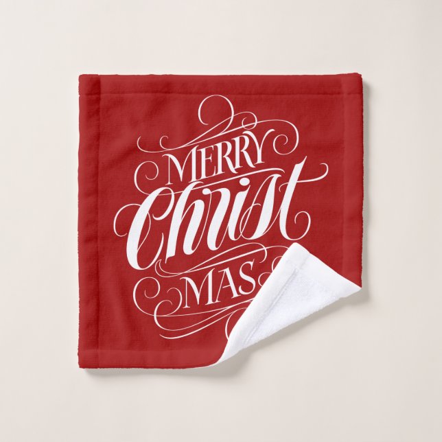 Conjunto De Toalhas Merry CHRISTmas Christian Calliografia Script Red (Pano de lavar)