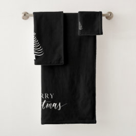 Conjunto De Toalhas Merry Christmas Tree Towel Set Minimalist Black