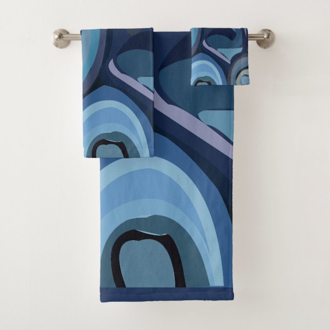 Conjunto De Toalhas Metades de Círculos Azuis Geométrico Abstrato (Insitu)
