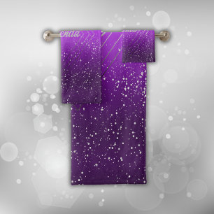 Conjunto De Toalhas Metal roxo moderno escovado com monograma de prata
