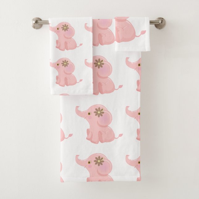 Conjunto De Toalhas Meu Bebê Elefante Rosa (Insitu)