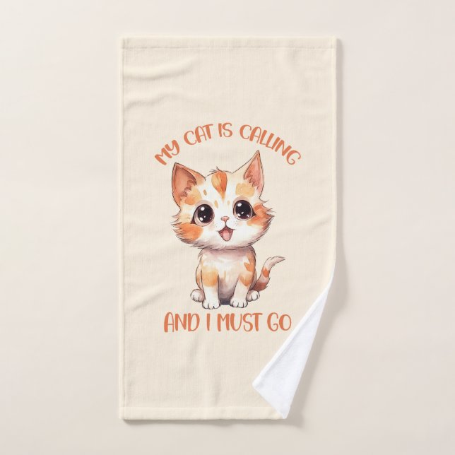 Conjunto De Toalhas Meu Gato Está Chamando Gato Laranja (Toalha de mão)