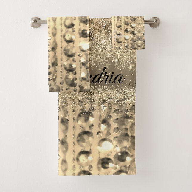 Conjunto De Toalhas Miçangas Literárias Douradas Personalizadas Glitzy (Insitu)