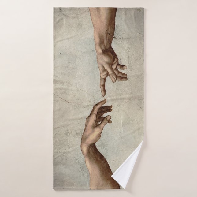 Conjunto De Toalhas Michaelangelo mãos criação adam deus (Toalha de Banho)