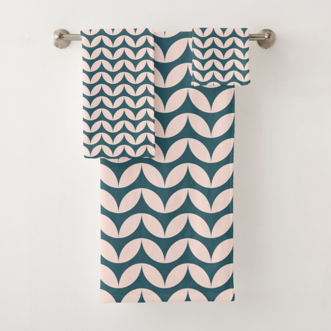 Conjunto De Toalhas Mid Century Geometric Petal Pattern Teal Blush  (Insitu)