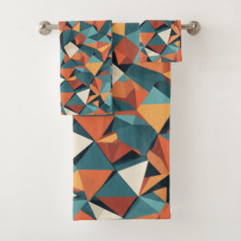 Conjunto De Toalhas Mid-Century Geometric Teal & Orange Pattern