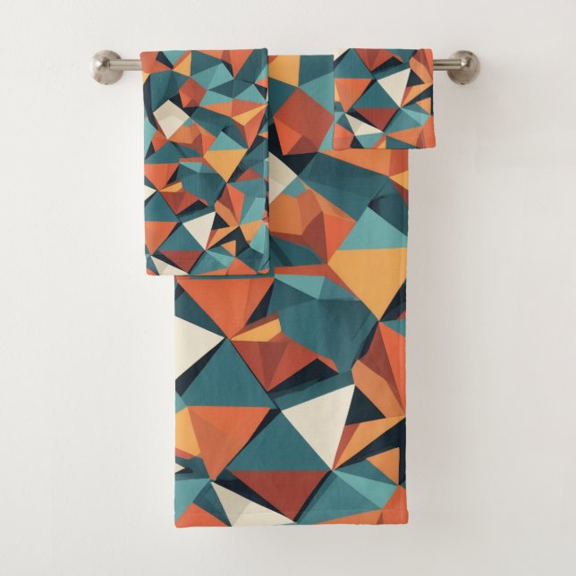 Conjunto De Toalhas Mid-Century Geometric Teal & Orange Pattern (Insitu)