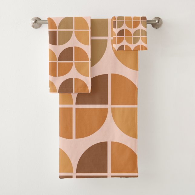Conjunto De Toalhas  Mid Century Modern Pattern orange brown  (Insitu)