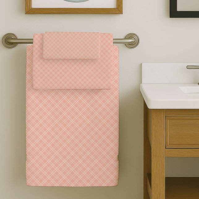 Conjunto De Toalhas Minimal Coral Plaid Towels Modern Bathroom Touch (Minimal Coral Grey Towels Modern Bathroom Touch)