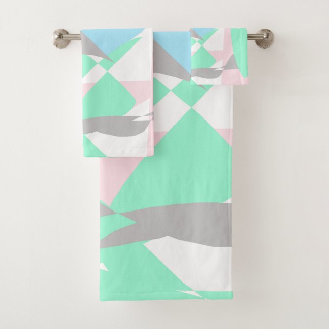 Conjunto De Toalhas Minimalismo Arte Abstrata Pastel Cinza Turquesa Ro (Insitu)