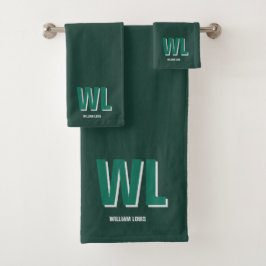 Conjunto De Toalhas Minimalist Emerald Green Personalized Monogram 