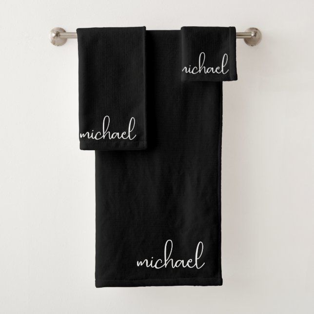 Conjunto De Toalhas Minimalista Preto Personalizado (Insitu)