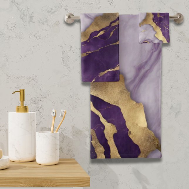 Conjunto De Toalhas Mínimo escandinavo Chic Lilac Purple Marble (Minimalist Scandinavian Chic Lilac Purple Marble Bath Towel Set)