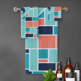 Conjunto De Toalhas Mint Green Coral Monograma Geométrico