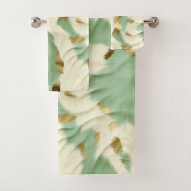 Conjunto De Toalhas Mint Green Cream Dourado Cowhide (Insitu)