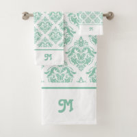 Mint-green e white vintage damascos monograma 2