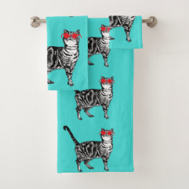 Conjunto De Toalhas Mint Green Tabby Cat Cats Meninos Óculos de sol Le
