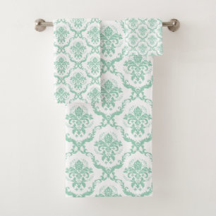 Conjunto De Toalhas Mint verde sobre o padrão dos damascos florais bra