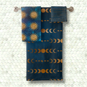 Conjunto De Toalhas Mística de Fase Lunar Dourada Metálica da Galáx