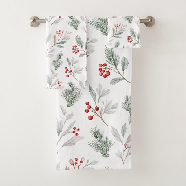 Conjunto De Toalhas Mistletoe and Holly Berries Pattern (Insitu)