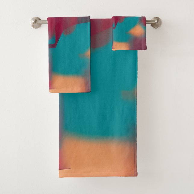 Conjunto De Toalhas Mistura abstrata vermelha e azul-turquesa (Insitu)