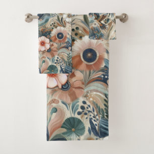Conjunto De Toalhas Mistura boêmica de chá, magenta, flores roxas