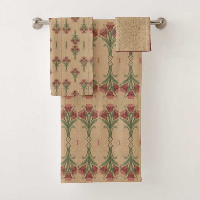 Conjunto De Toalhas Mistura de padrão de vinheta verde floral (Insitu)