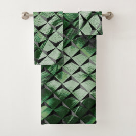 Conjunto De Toalhas Misturar quadrados 3D com imagem verde-escura do f