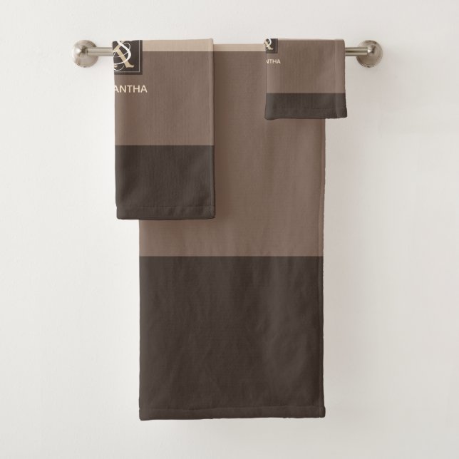 Conjunto De Toalhas Mocha Latte - Paleta de Tiras de Cor Monograma (Insitu)