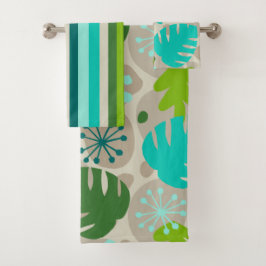 Conjunto De Toalhas Mod Monstera Leaf Abstrato havaiano Tropical - Leg