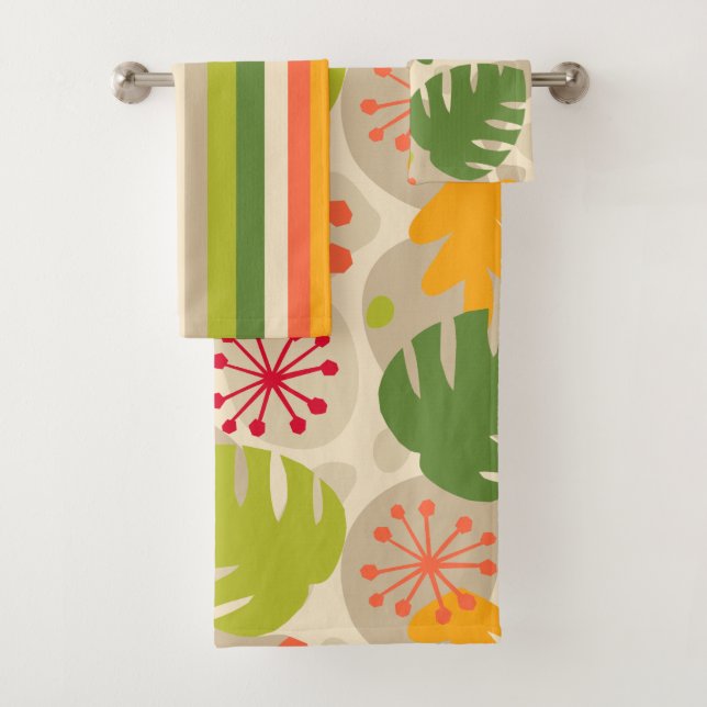Conjunto De Toalhas Mod Monstera Leaf Abstrato Hawaiian Tropical Quent (Insitu)