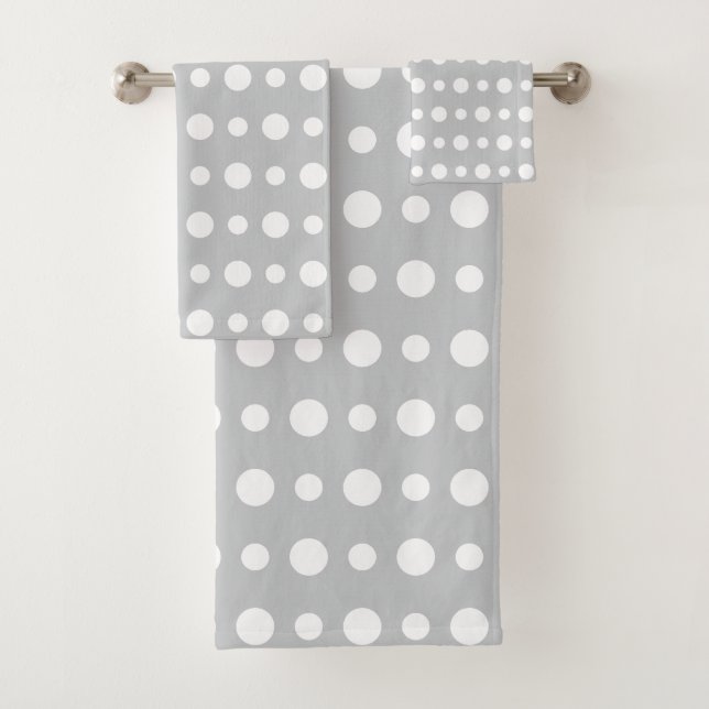 Conjunto De Toalhas Modern Abstract White Polka Dots on Silver Gray (Insitu)