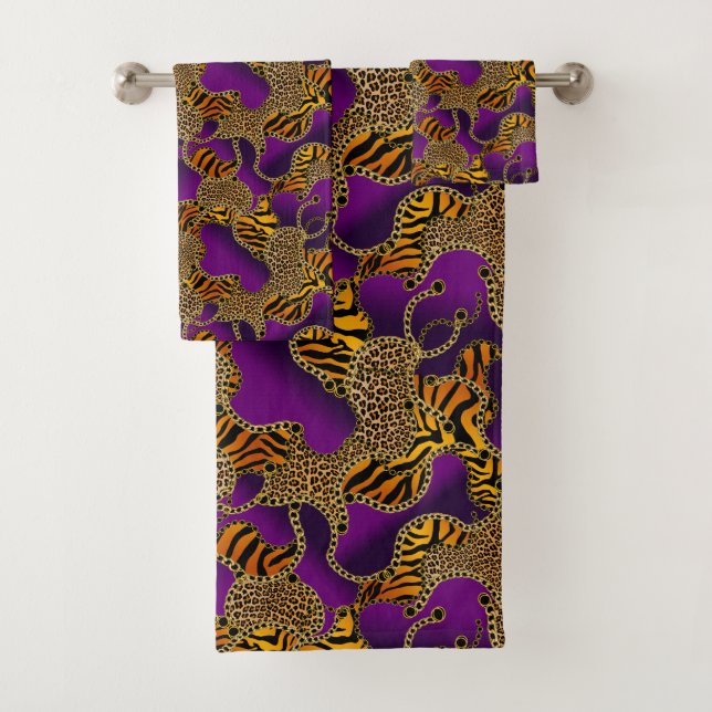 Conjunto De Toalhas Modern Baroque Glam Animal Print On Purple  (Insitu)