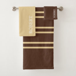 Conjunto De Toalhas modern Beige &Brown Stripes Pattern Custom Name