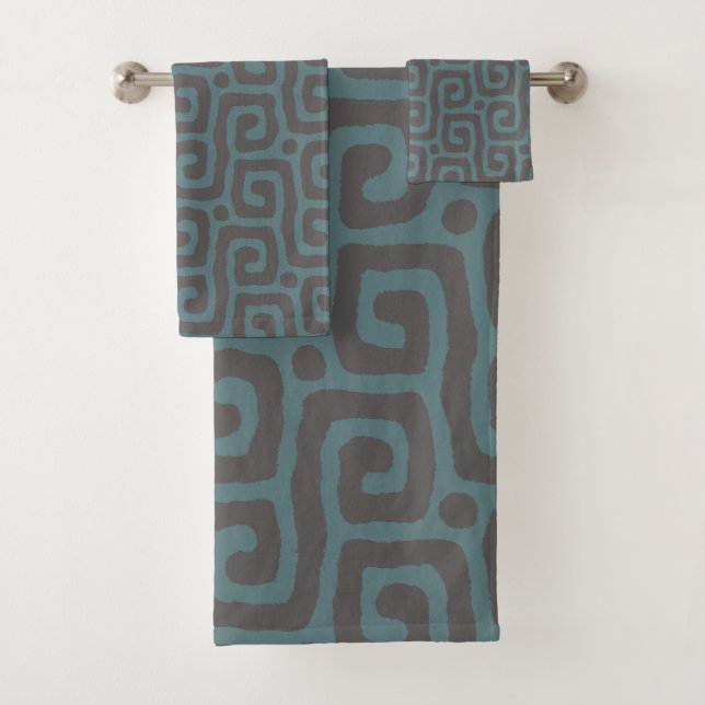 Conjunto De Toalhas modern Blue &Gray Abstract Pattern monogram Name  (Insitu)