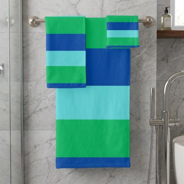 Conjunto De Toalhas Modern Blue Green and Azure Striped Towel Set (Criador carregado)