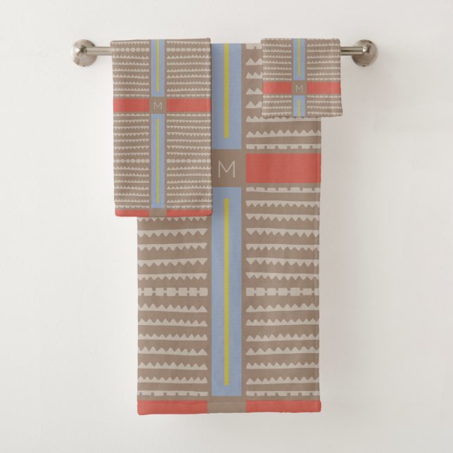 Conjunto De Toalhas Modern Boho Etnic Geométrico Multi Khaki (Insitu)