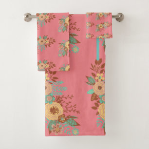 Conjunto De Toalhas Modern Boho Floral Rosa