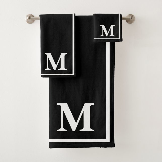 Conjunto De Toalhas Modern Elegant Black &white Monogram Script Name (Insitu)