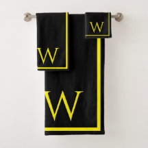 Modern Elegant Black Yellow Monogram Script 