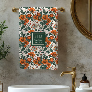 Conjunto De Toalhas Modern Fall Floral Pastel Sage Custom Name Towel