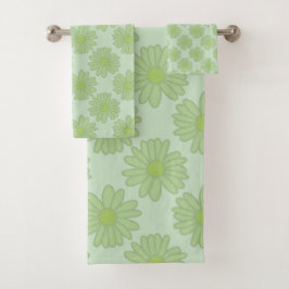Conjunto De Toalhas Modern Green Daisies Ditsy Floral Patterno Elegant