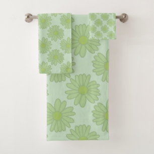 Conjunto De Toalhas Modern Green Daisies Ditsy Floral Patterno Elegant