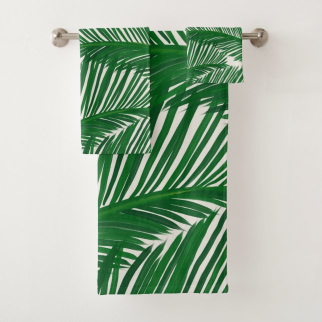 Conjunto De Toalhas Modern Green Palm Leaf Tropical Pattern (Insitu)