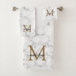 Conjunto De Toalhas Modern Marble Gold Girly Script Monogram