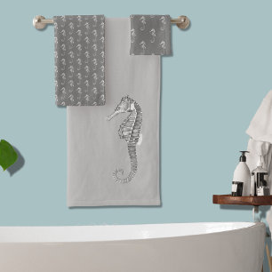 Conjunto De Toalhas Modern Nautical Seahorse Bathroom Marine Gray