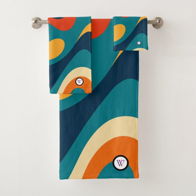 Conjunto De Toalhas Modern Retro Wavy Abstract Pattern  (Insitu)