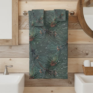Conjunto De Toalhas Modern Rustic Winter Pine Pattern